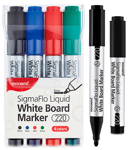 Набор маркеров для белых досок MonAmi SigmaFlo Liquid, 4цв. Корея!!! Толщина письма - 2.0mm, 1.5~5.0mm