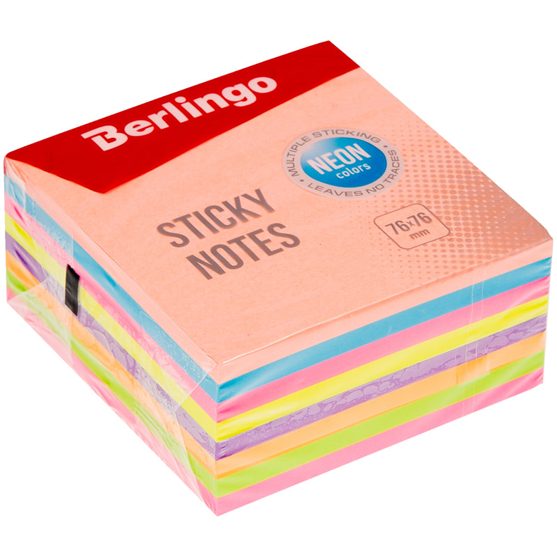 Самоклеящийся блок Berlingo, 76*76мм, 400л, 8 неоновых цветов - фото